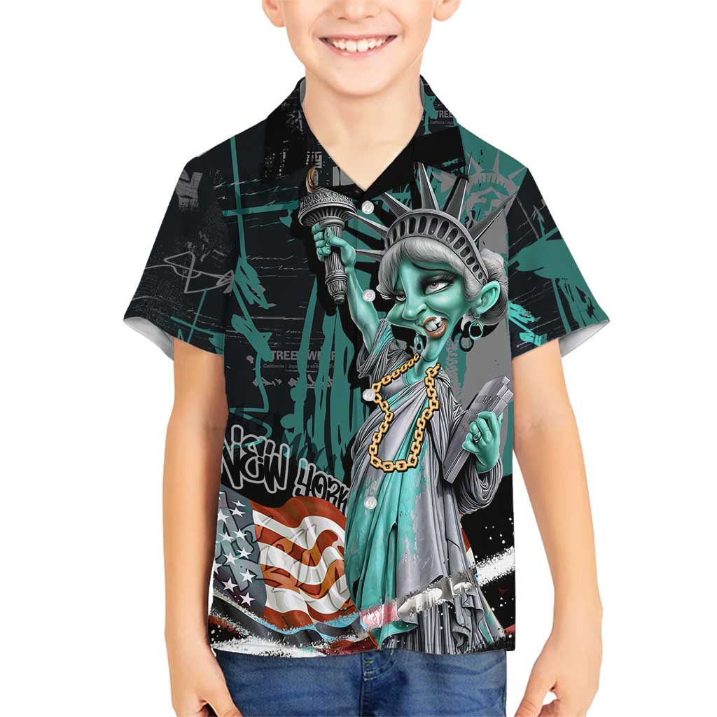 Street Art Liberty Family Matching Puletasi and Hawaiian Shirt with Graffiti Print and Cartoon Statue of Liberty - Wonder Print Shop