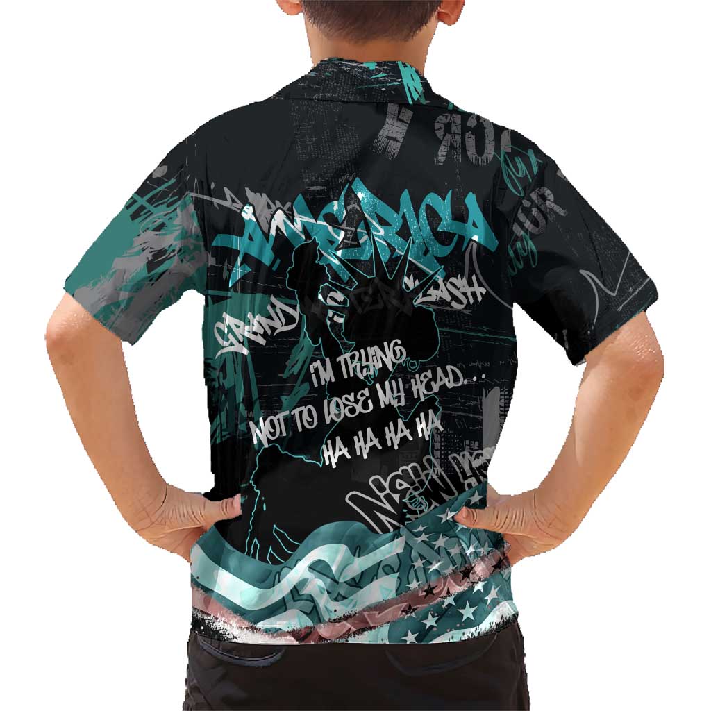 Street Art Liberty Family Matching Short Sleeve Bodycon Dress and Hawaiian Shirt with Graffiti Print and Cartoon Statue of Liberty - Wonder Print Shop