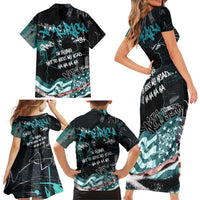 Street Art Liberty Family Matching Short Sleeve Bodycon Dress and Hawaiian Shirt with Graffiti Print and Cartoon Statue of Liberty - Wonder Print Shop