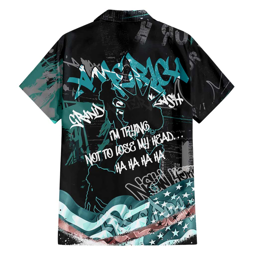Street Art Liberty Family Matching Short Sleeve Bodycon Dress and Hawaiian Shirt with Graffiti Print and Cartoon Statue of Liberty - Wonder Print Shop