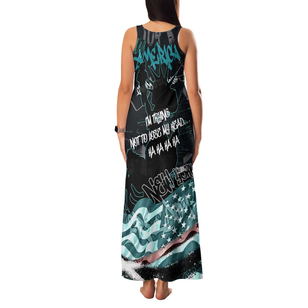 Street Art Liberty Family Matching Tank Maxi Dress and Hawaiian Shirt with Graffiti Print and Cartoon Statue of Liberty - Wonder Print Shop