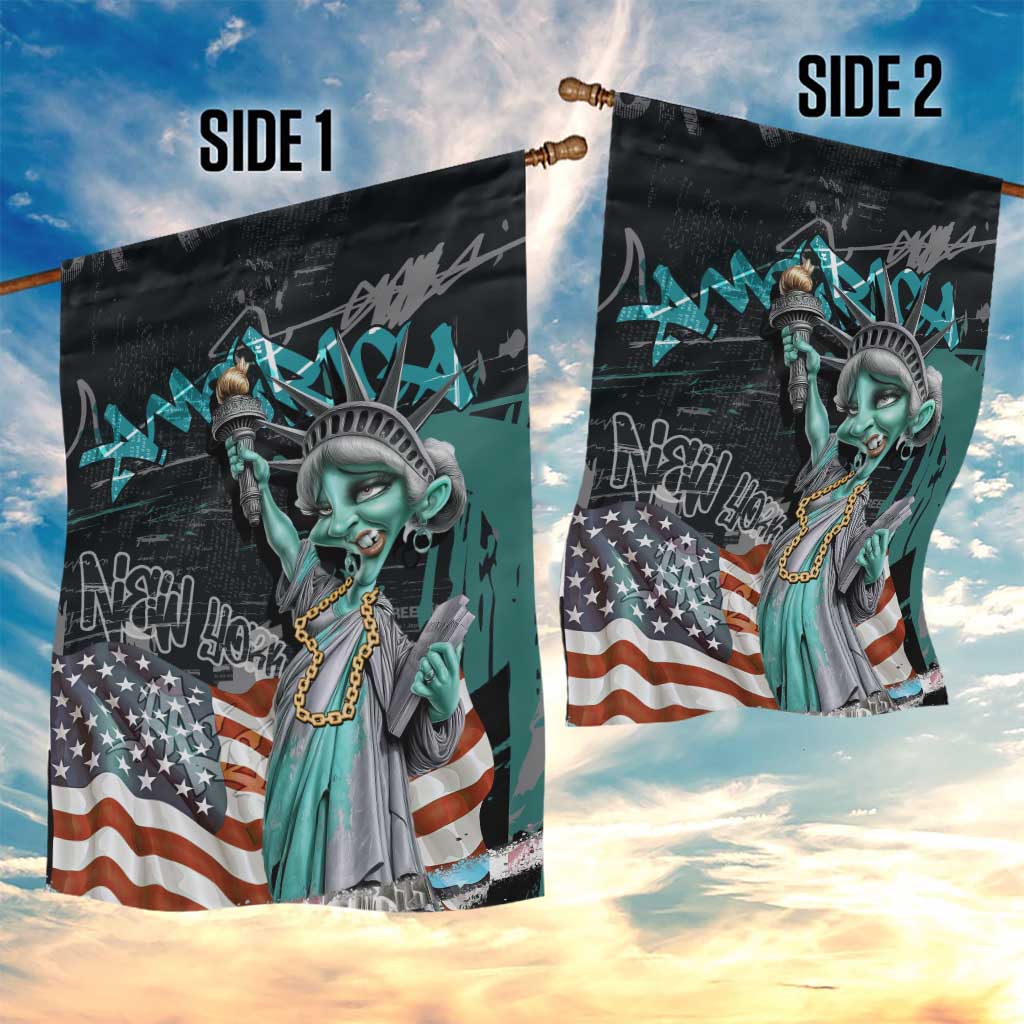 Street Art Liberty Garden Flag with Graffiti Print and Cartoon Statue of Liberty - Wonder Print Shop