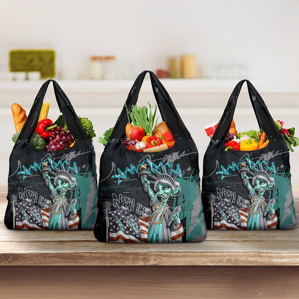 Street Art Liberty Grocery Bag with Graffiti Print and Cartoon Statue of Liberty - Wonder Print Shop
