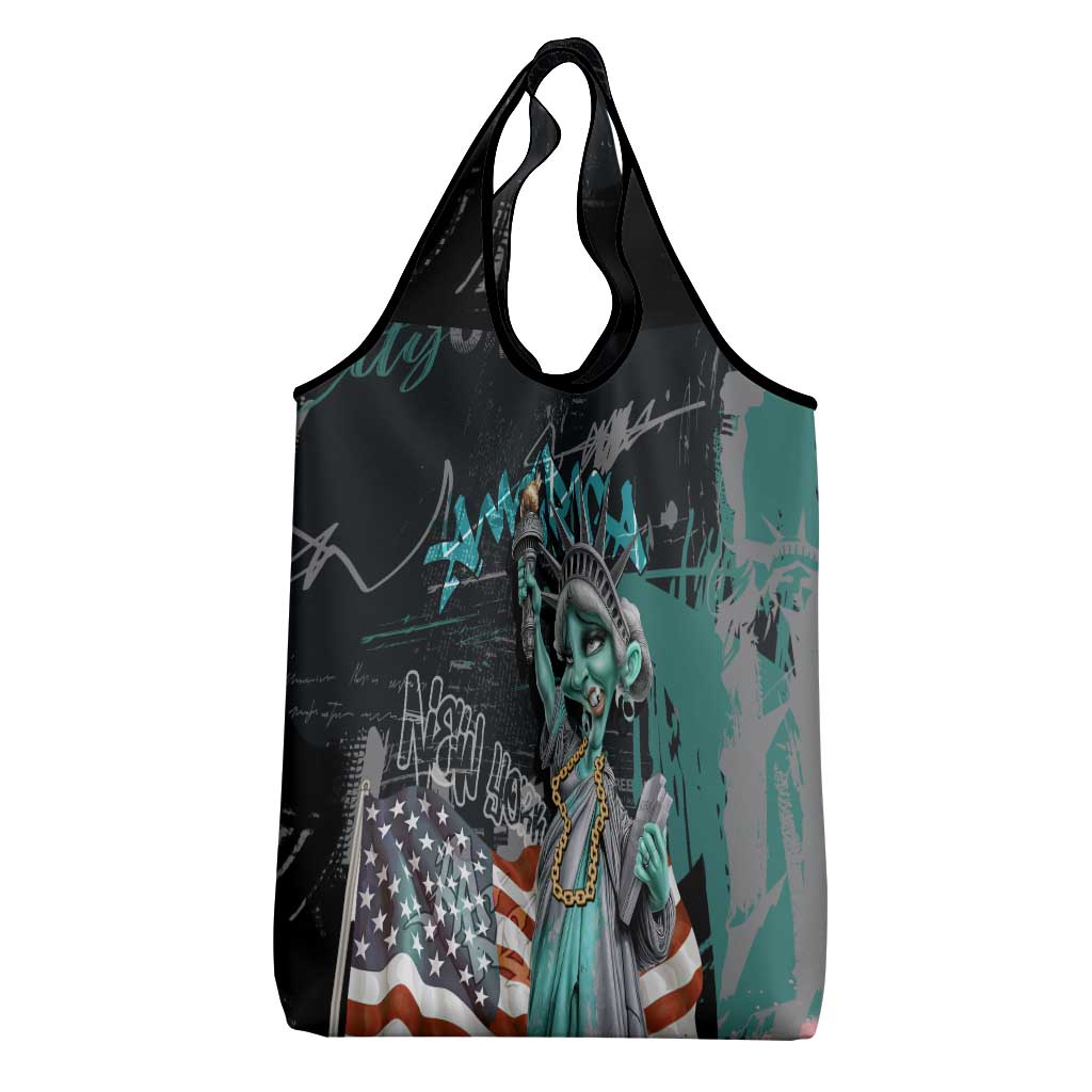 Street Art Liberty Grocery Bag with Graffiti Print and Cartoon Statue of Liberty - Wonder Print Shop