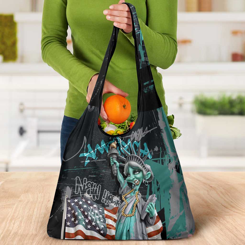 Street Art Liberty Grocery Bag with Graffiti Print and Cartoon Statue of Liberty - Wonder Print Shop