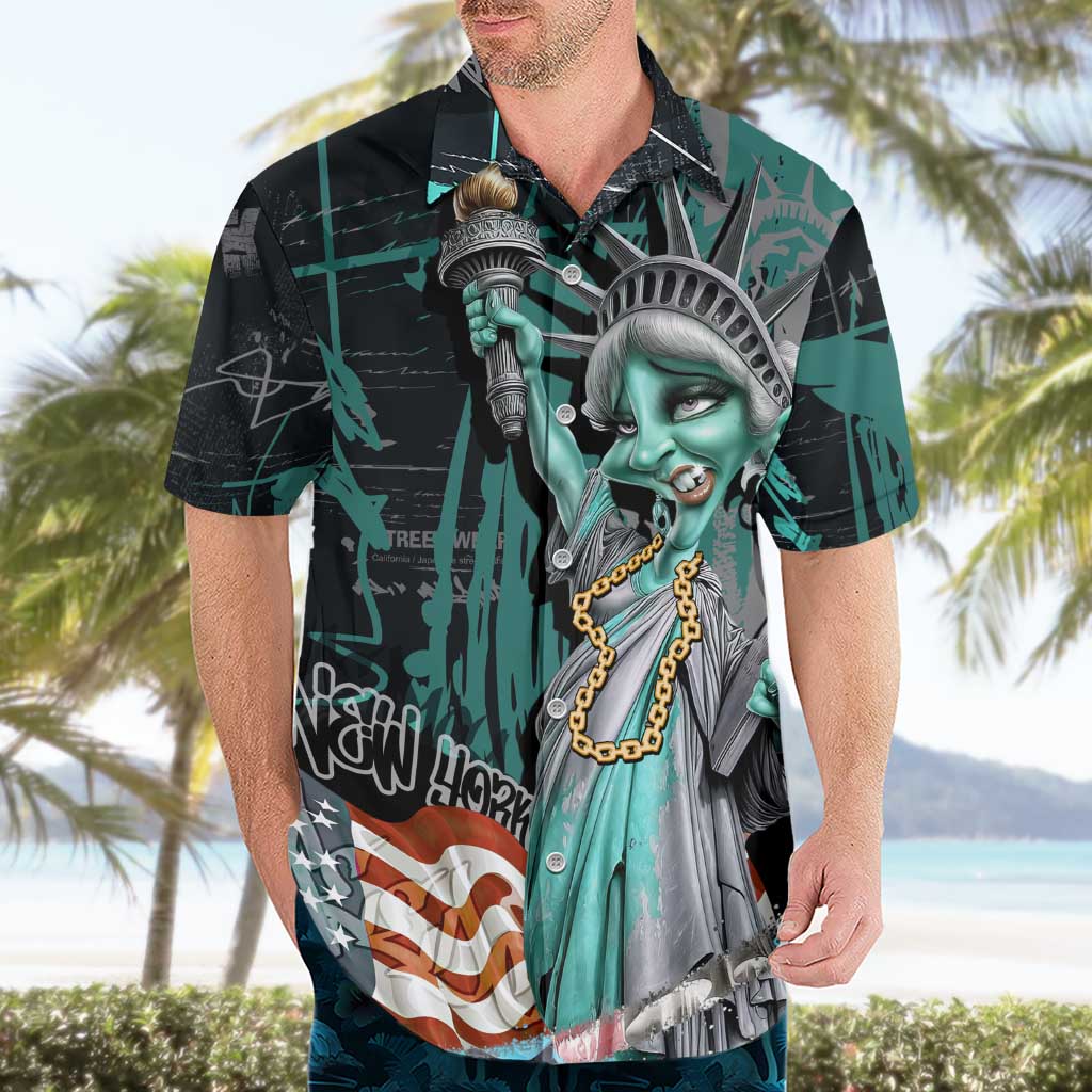 Street Art Liberty Hawaiian Shirt with Graffiti Print and Cartoon Statue of Liberty - Wonder Print Shop