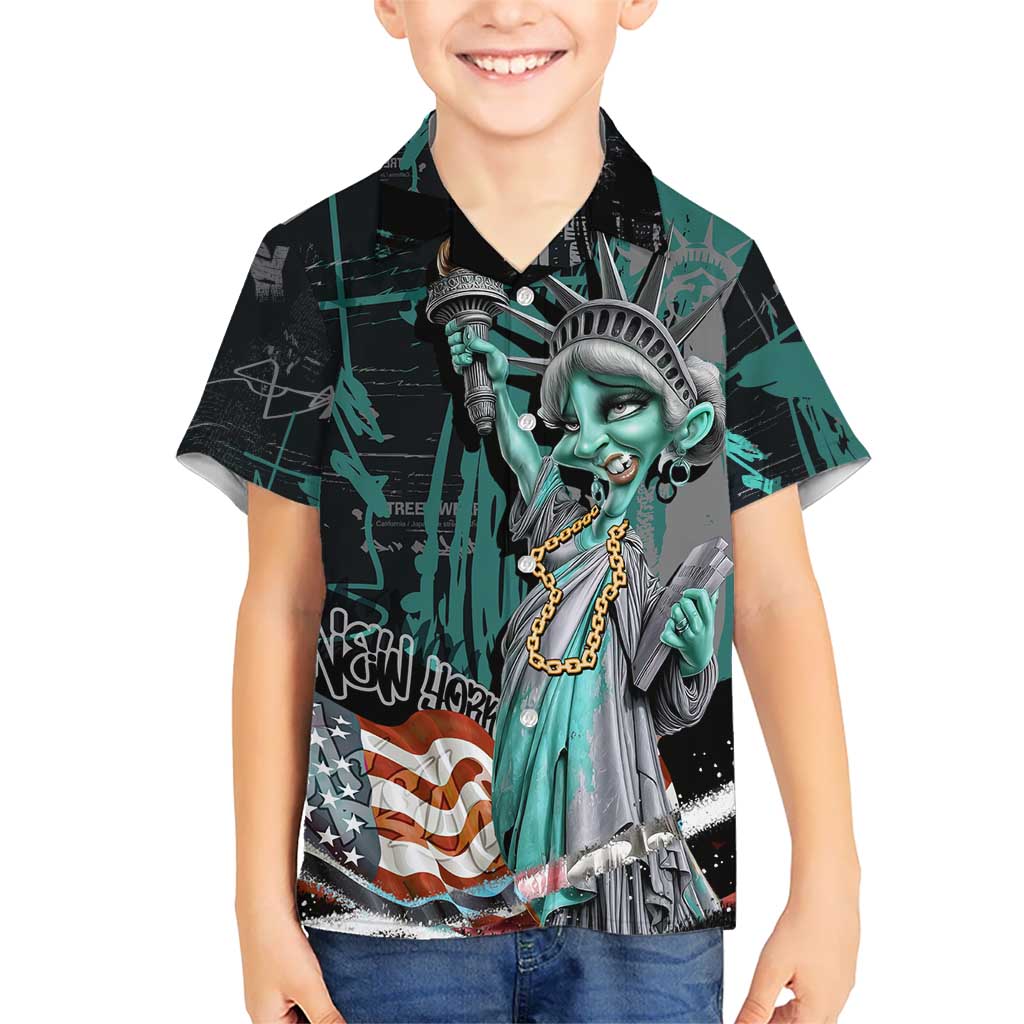 Street Art Liberty Hawaiian Shirt with Graffiti Print and Cartoon Statue of Liberty - Wonder Print Shop