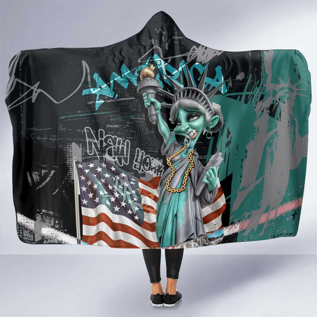Street Art Liberty Hooded Blanket with Graffiti Print and Cartoon Statue of Liberty - Wonder Print Shop