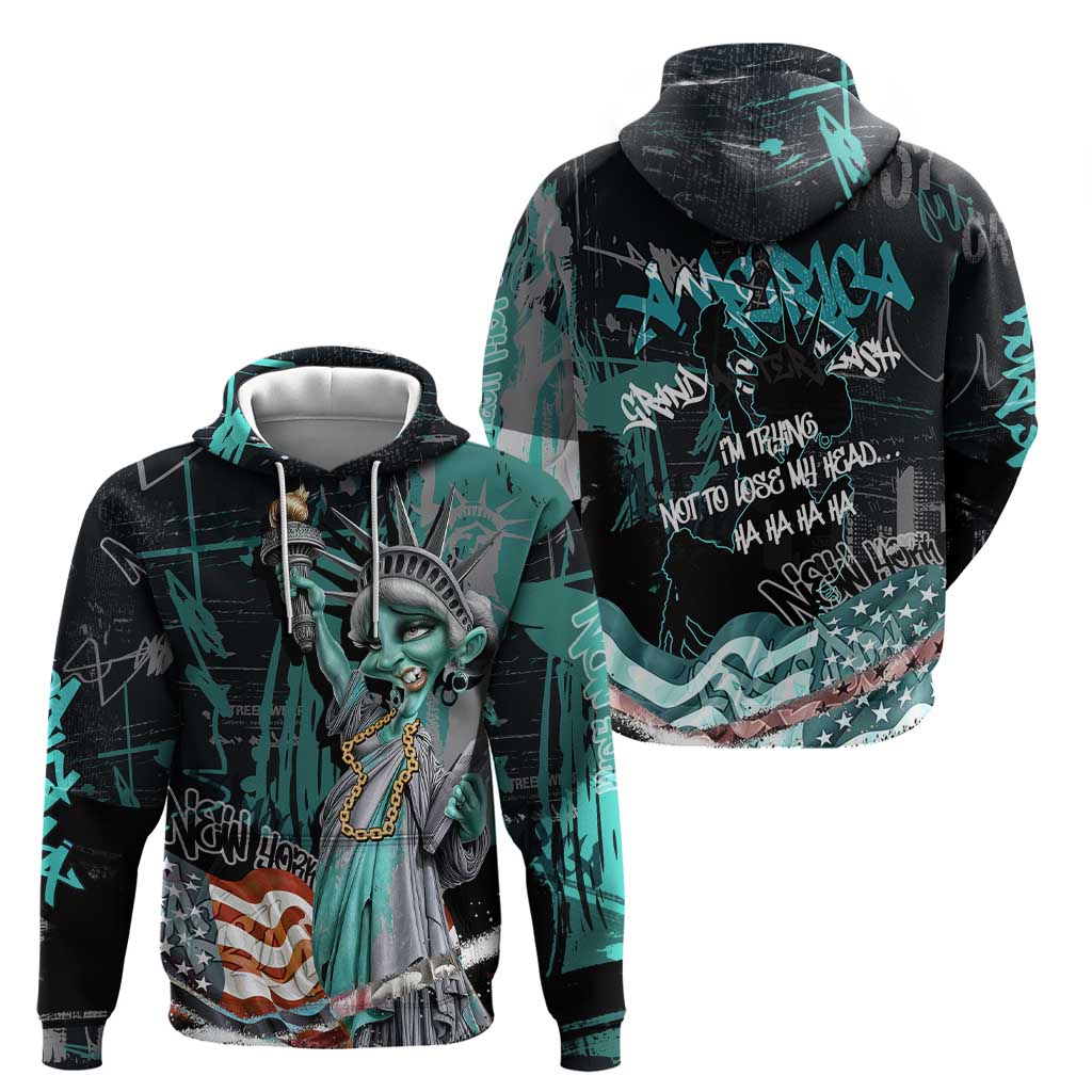 Street Art Liberty Hoodie with Graffiti Print and Cartoon Statue of Liberty - Wonder Print Shop
