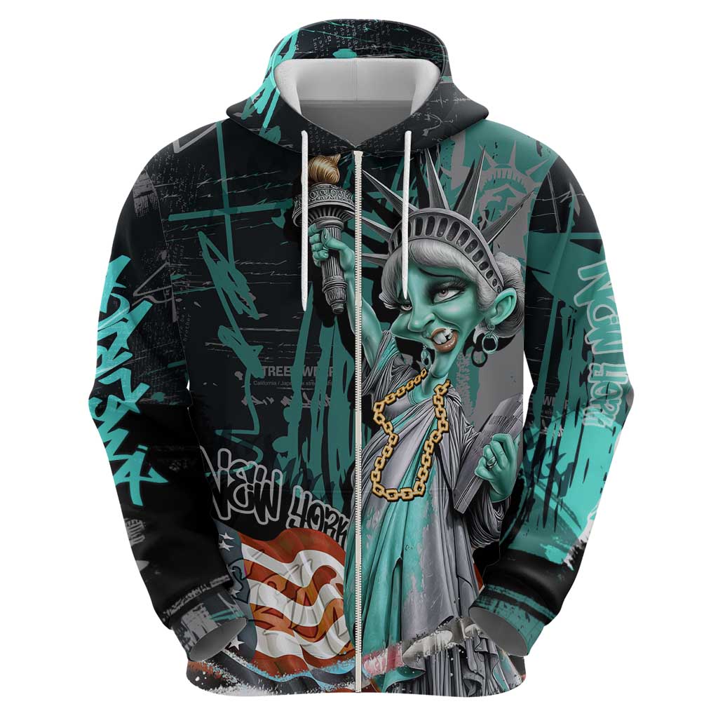Street Art Liberty Hoodie with Graffiti Print and Cartoon Statue of Liberty - Wonder Print Shop