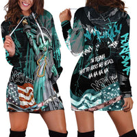 Street Art Liberty Hoodie Dress with Graffiti Print and Cartoon Statue of Liberty - Wonder Print Shop