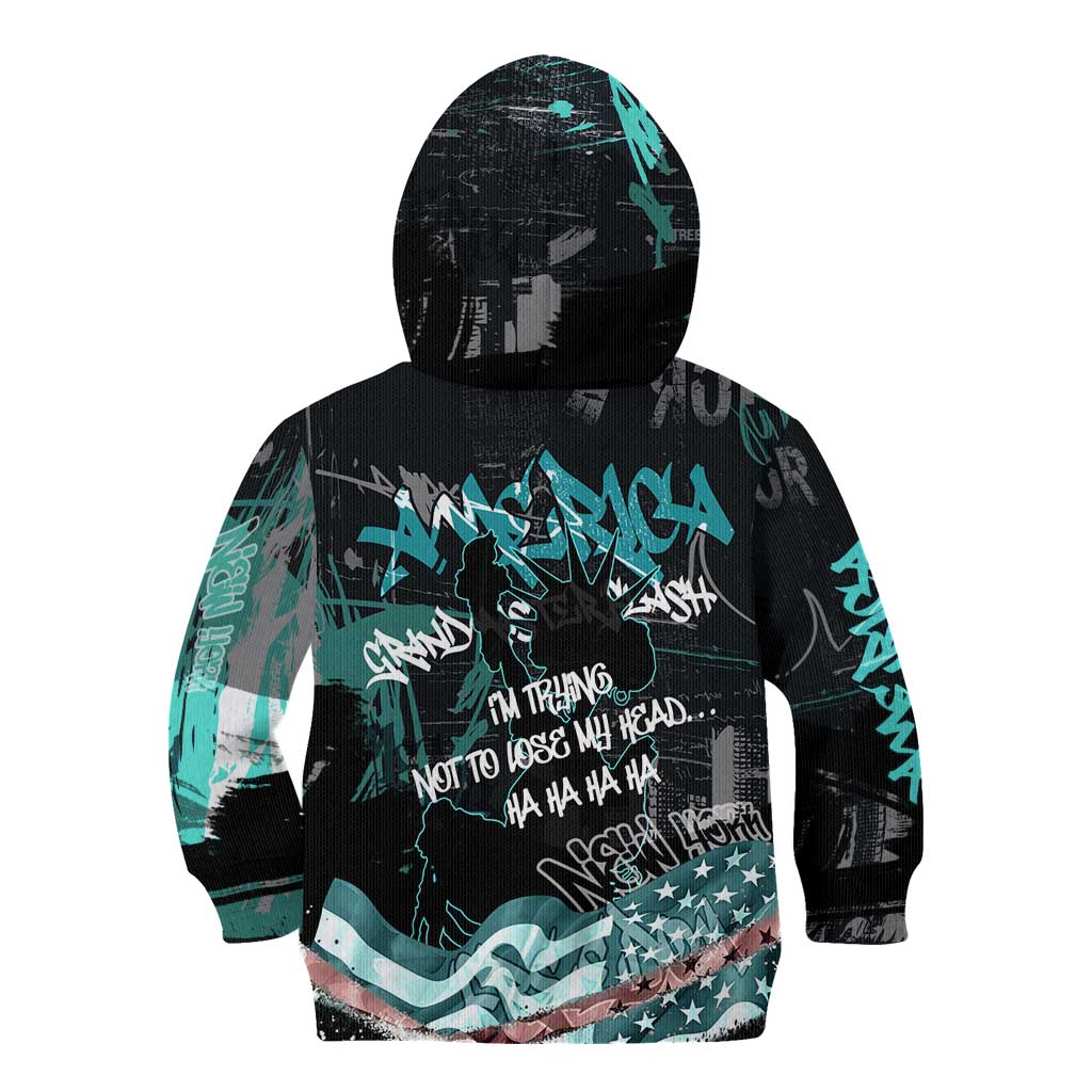 Street Art Liberty Kid Hoodie with Graffiti Print and Cartoon Statue of Liberty - Wonder Print Shop