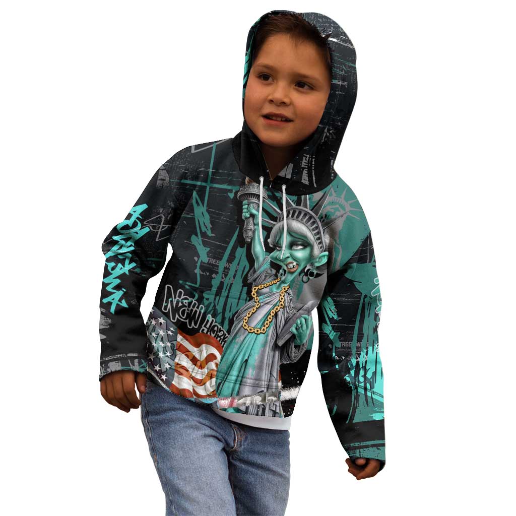 Street Art Liberty Kid Hoodie with Graffiti Print and Cartoon Statue of Liberty - Wonder Print Shop