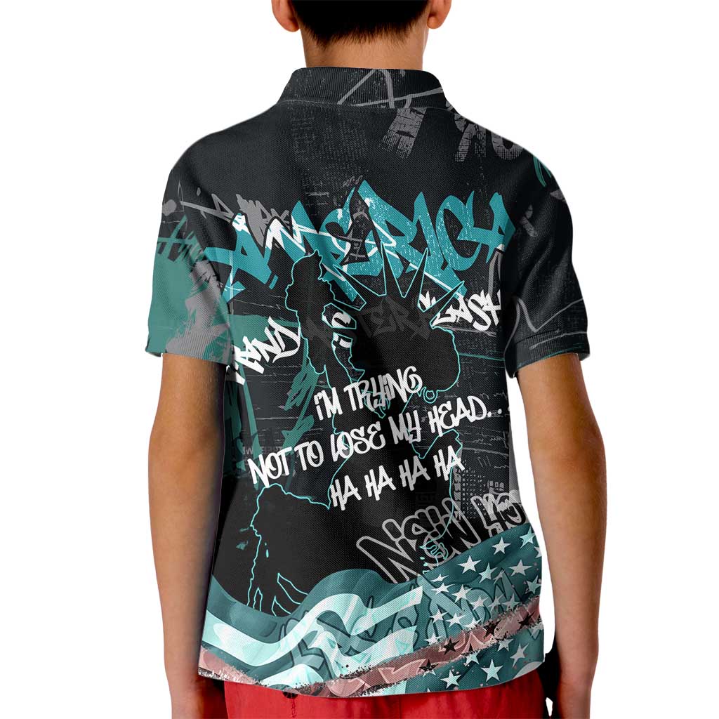 Street Art Liberty Kid Polo Shirt with Graffiti Print and Cartoon Statue of Liberty - Wonder Print Shop