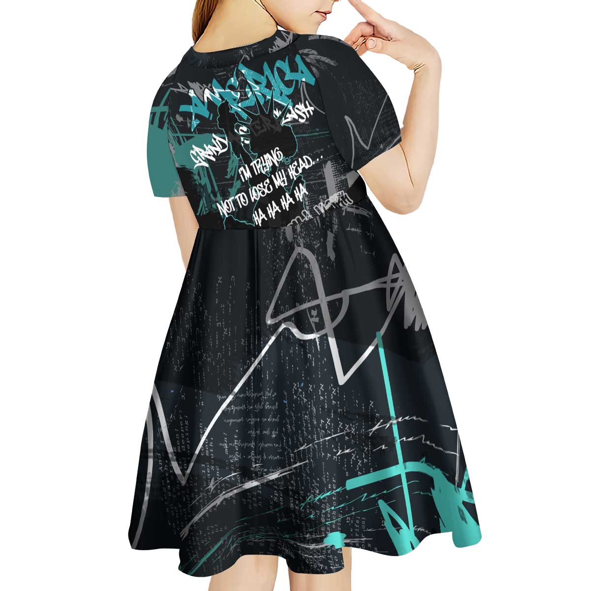 Street Art Liberty Kid Short Sleeve Dress with Graffiti Print and Cartoon Statue of Liberty - Wonder Print Shop