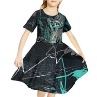 Street Art Liberty Kid Short Sleeve Dress with Graffiti Print and Cartoon Statue of Liberty - Wonder Print Shop