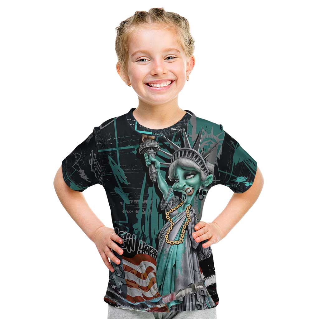 Street Art Liberty Kid T Shirt with Graffiti Print and Cartoon Statue of Liberty - Wonder Print Shop