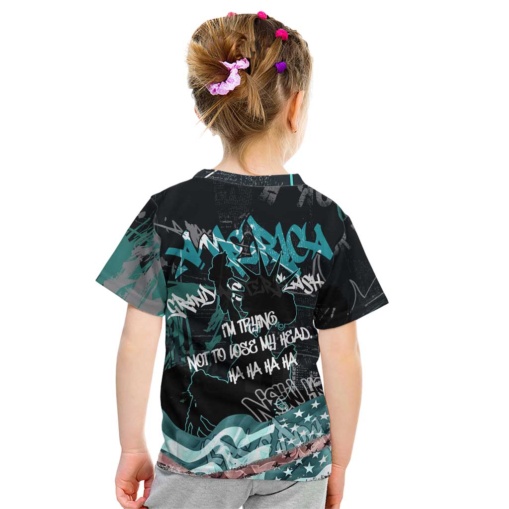 Street Art Liberty Kid T Shirt with Graffiti Print and Cartoon Statue of Liberty - Wonder Print Shop