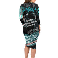 Street Art Liberty Long Sleeve Bodycon Dress with Graffiti Print and Cartoon Statue of Liberty - Wonder Print Shop