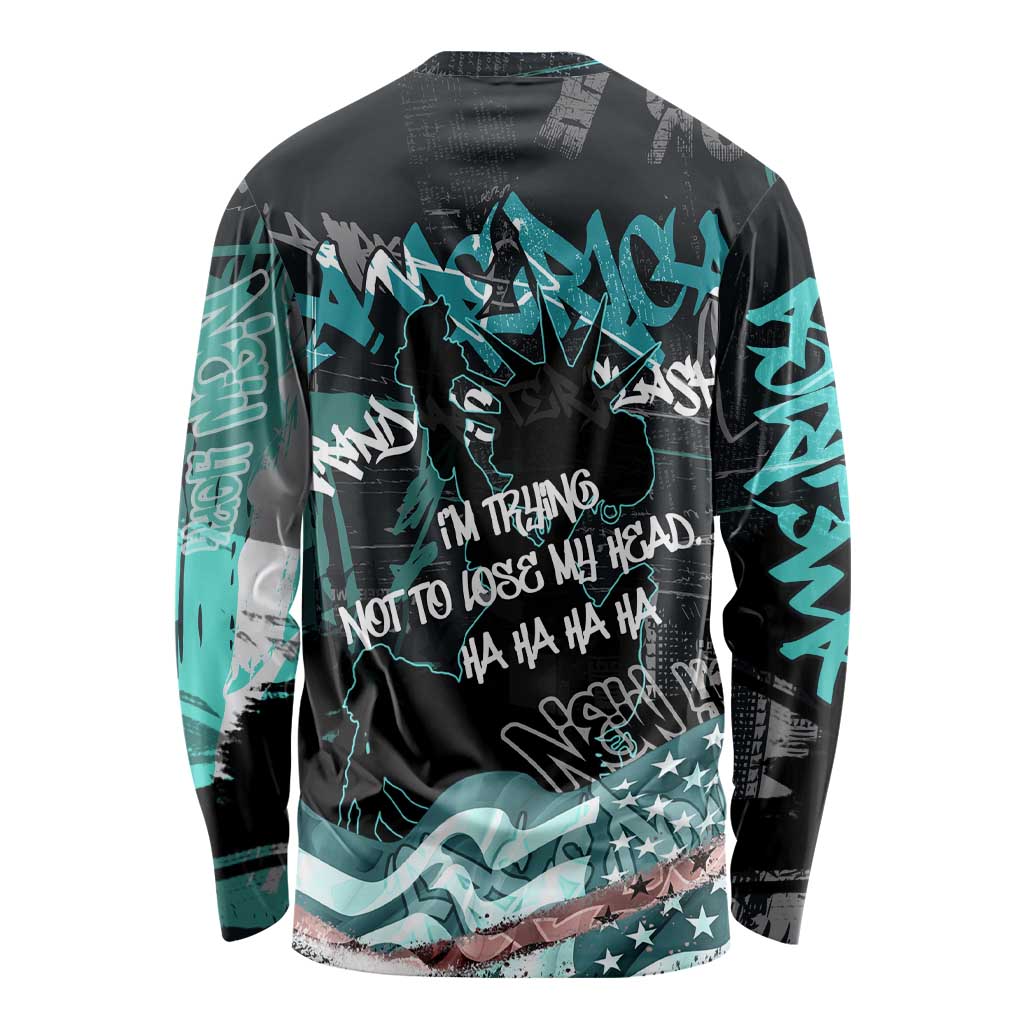 Street Art Liberty Long Sleeve Shirt with Graffiti Print and Cartoon Statue of Liberty - Wonder Print Shop