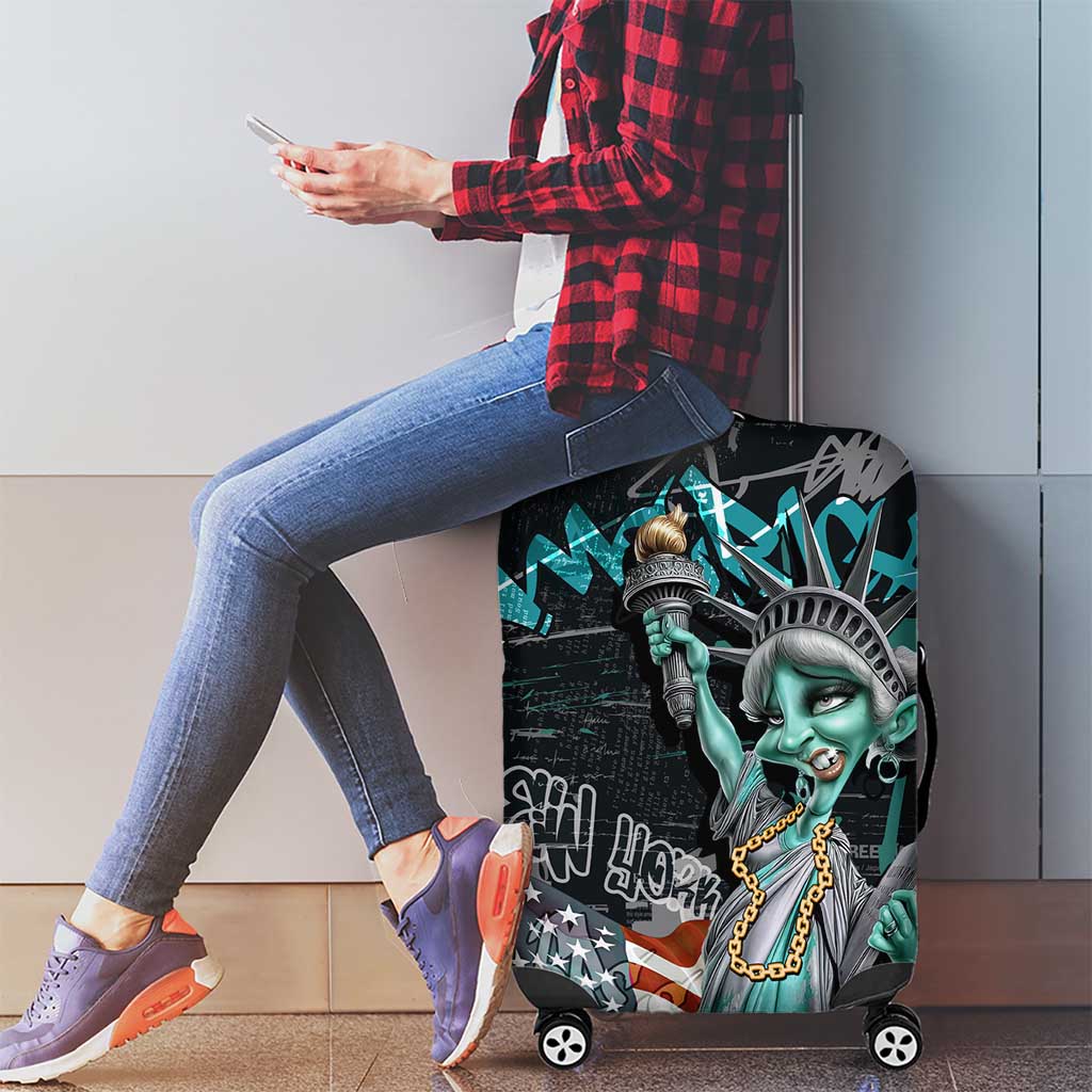 Street Art Liberty Luggage Cover with Graffiti Print and Cartoon Statue of Liberty - Wonder Print Shop