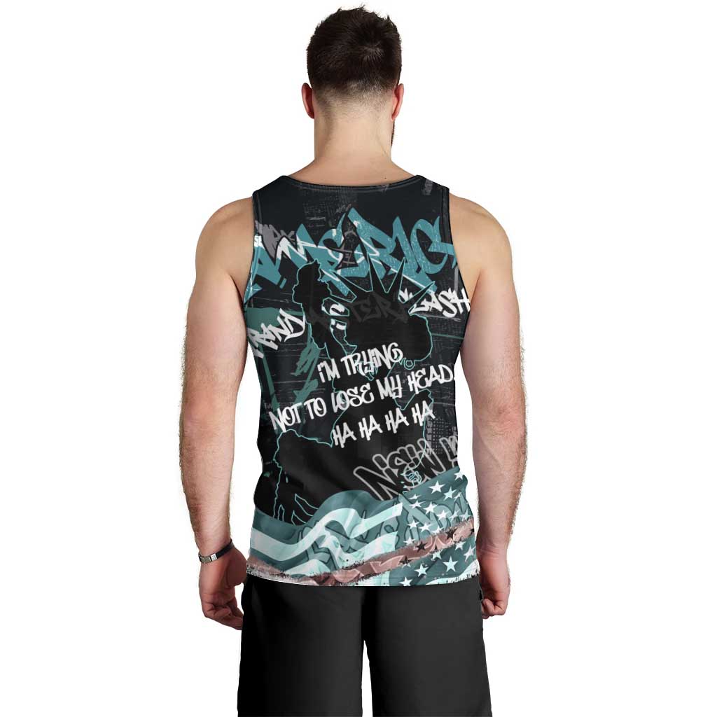 Street Art Liberty Men Tank Top with Graffiti Print and Cartoon Statue of Liberty - Wonder Print Shop