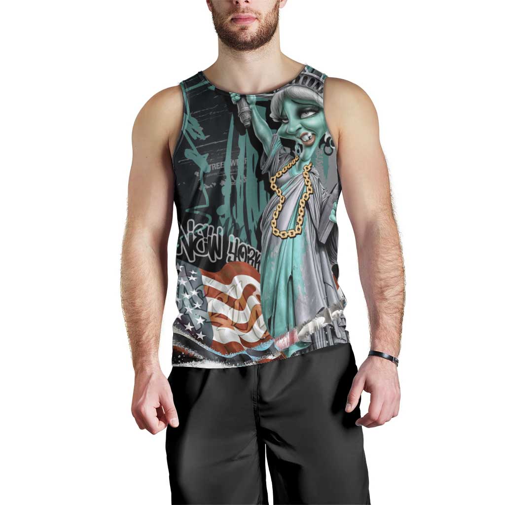 Street Art Liberty Men Tank Top with Graffiti Print and Cartoon Statue of Liberty - Wonder Print Shop