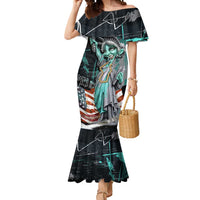 Street Art Liberty Mermaid Dress with Graffiti Print and Cartoon Statue of Liberty - Wonder Print Shop