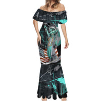 Street Art Liberty Mermaid Dress with Graffiti Print and Cartoon Statue of Liberty - Wonder Print Shop