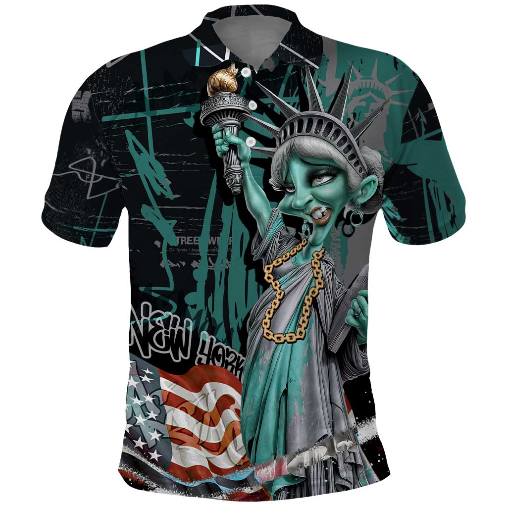 Street Art Liberty Polo Shirt with Graffiti Print and Cartoon Statue of Liberty - Wonder Print Shop