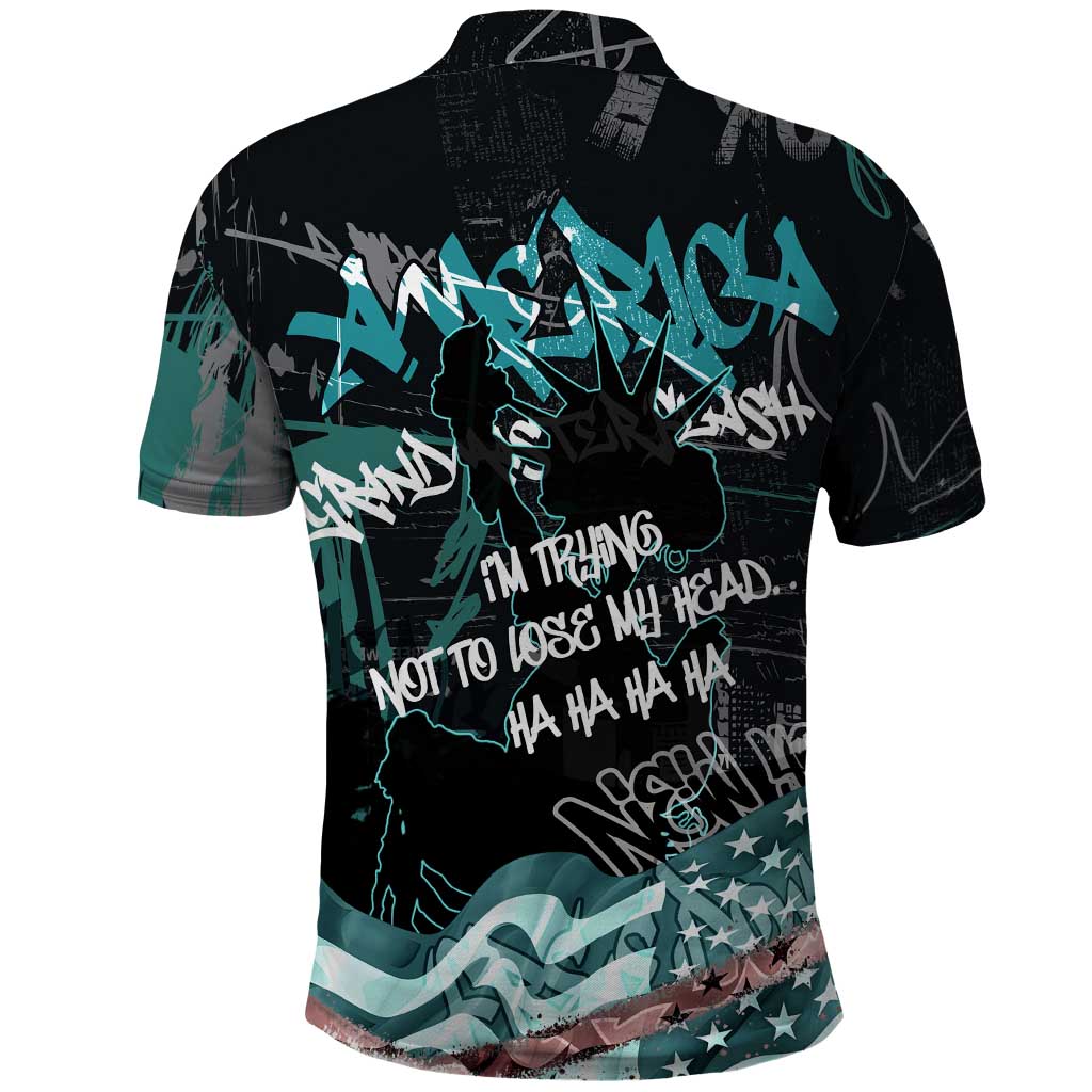 Street Art Liberty Polo Shirt with Graffiti Print and Cartoon Statue of Liberty - Wonder Print Shop