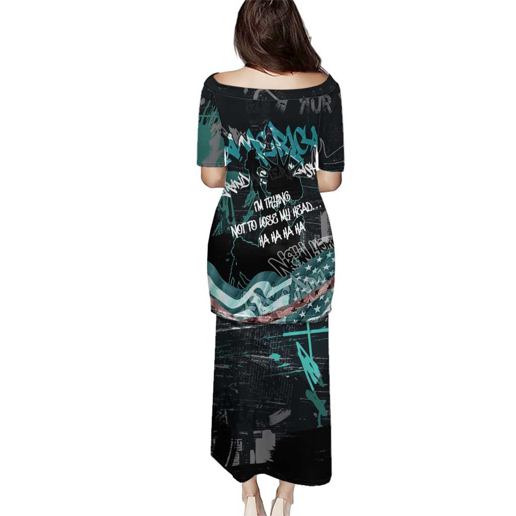 Street Art Liberty Puletasi with Graffiti Print and Cartoon Statue of Liberty - Wonder Print Shop