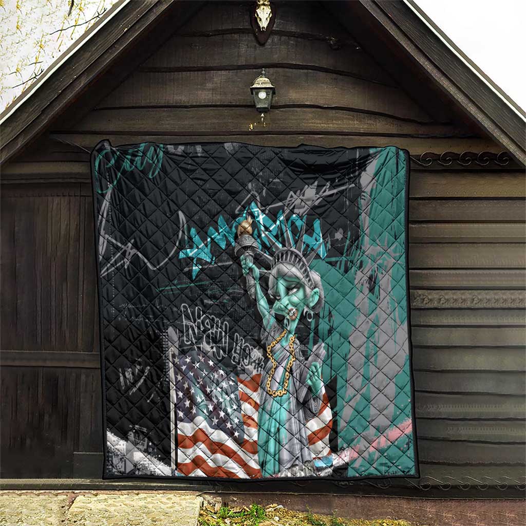 Street Art Liberty Quilt with Graffiti Print and Cartoon Statue of Liberty - Wonder Print Shop