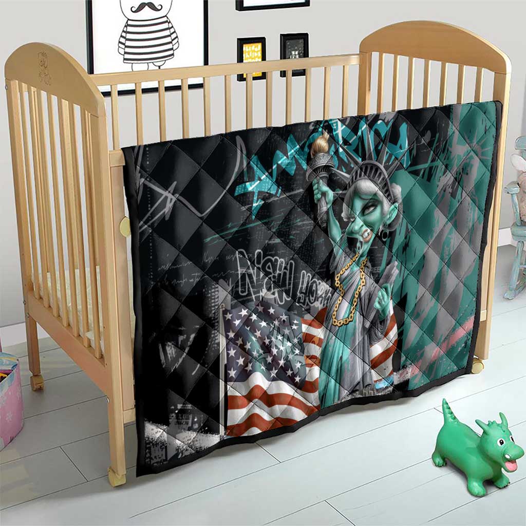 Street Art Liberty Quilt with Graffiti Print and Cartoon Statue of Liberty - Wonder Print Shop