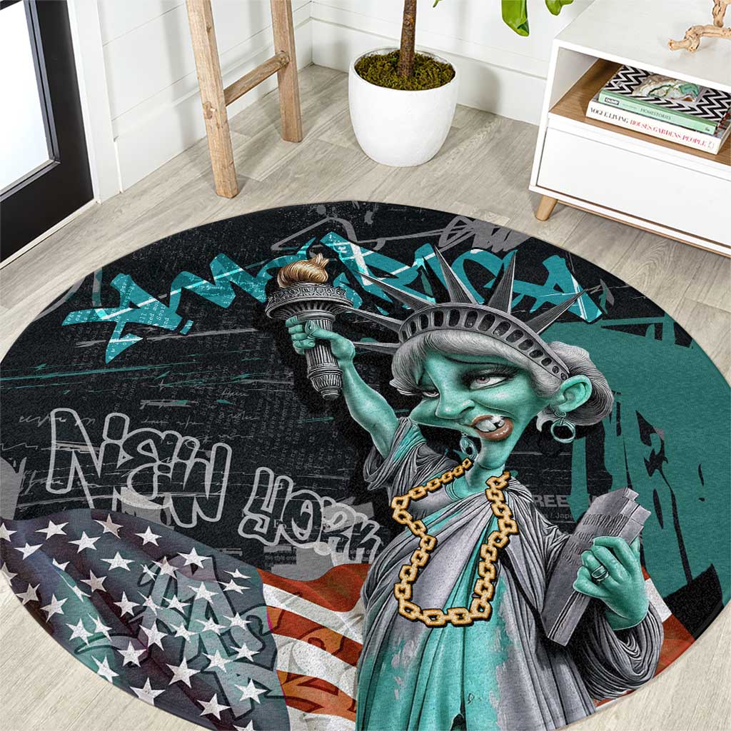 Street Art Liberty Round Carpet with Graffiti Print and Cartoon Statue of Liberty - Wonder Print Shop