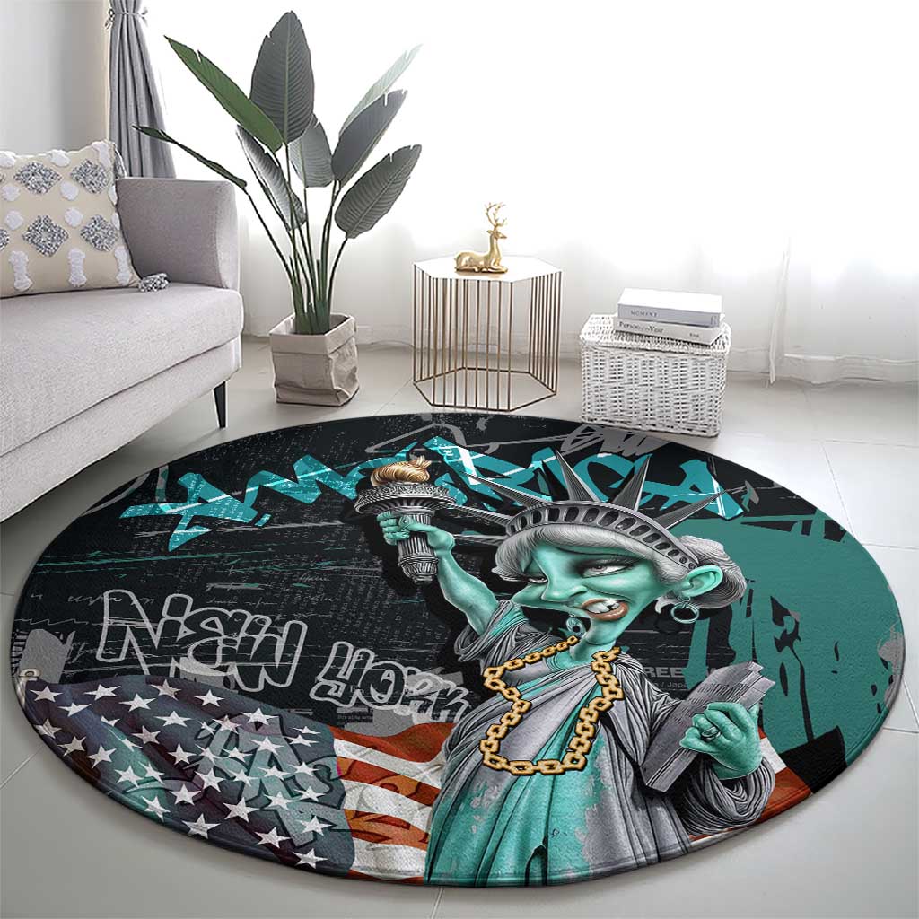 Street Art Liberty Round Carpet with Graffiti Print and Cartoon Statue of Liberty - Wonder Print Shop