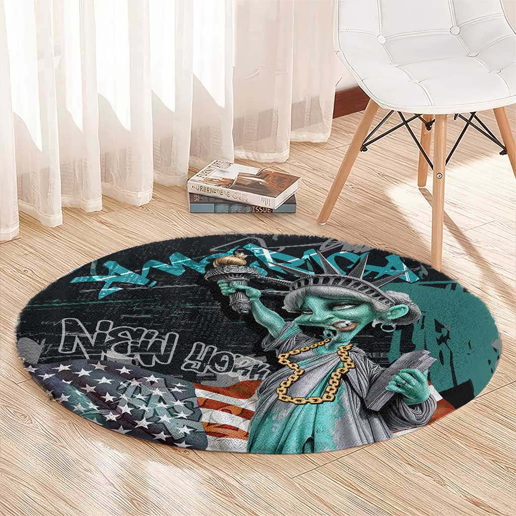 Street Art Liberty Round Carpet with Graffiti Print and Cartoon Statue of Liberty - Wonder Print Shop