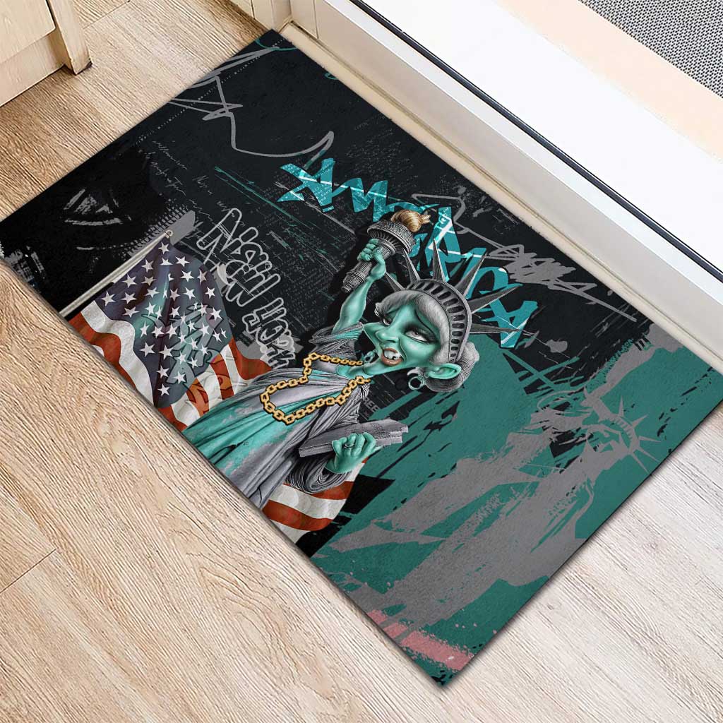 Street Art Liberty Rubber Doormat with Graffiti Print and Cartoon Statue of Liberty - Wonder Print Shop