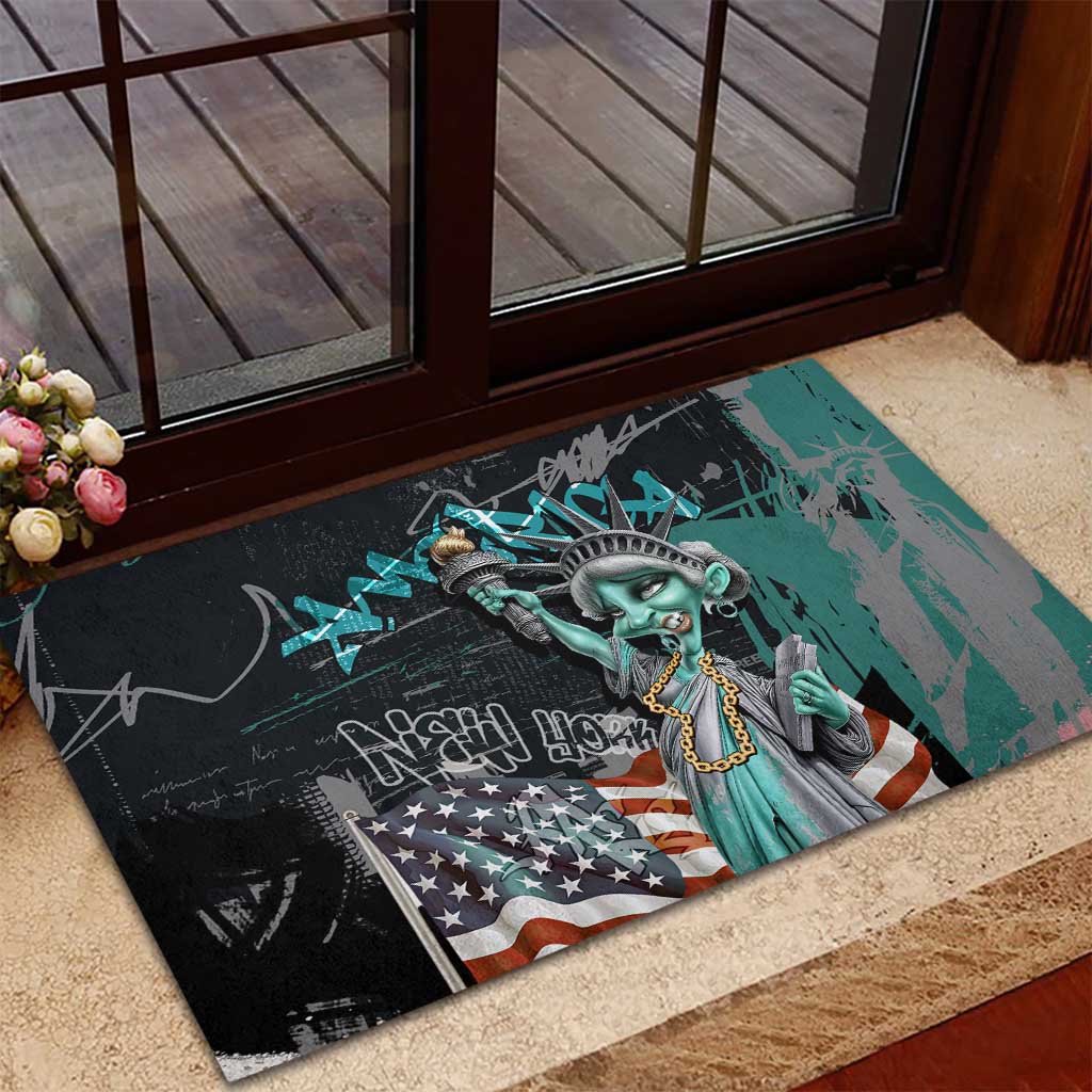 Street Art Liberty Rubber Doormat with Graffiti Print and Cartoon Statue of Liberty - Wonder Print Shop