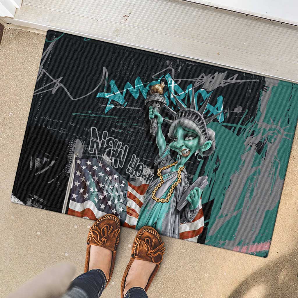 Street Art Liberty Rubber Doormat with Graffiti Print and Cartoon Statue of Liberty - Wonder Print Shop