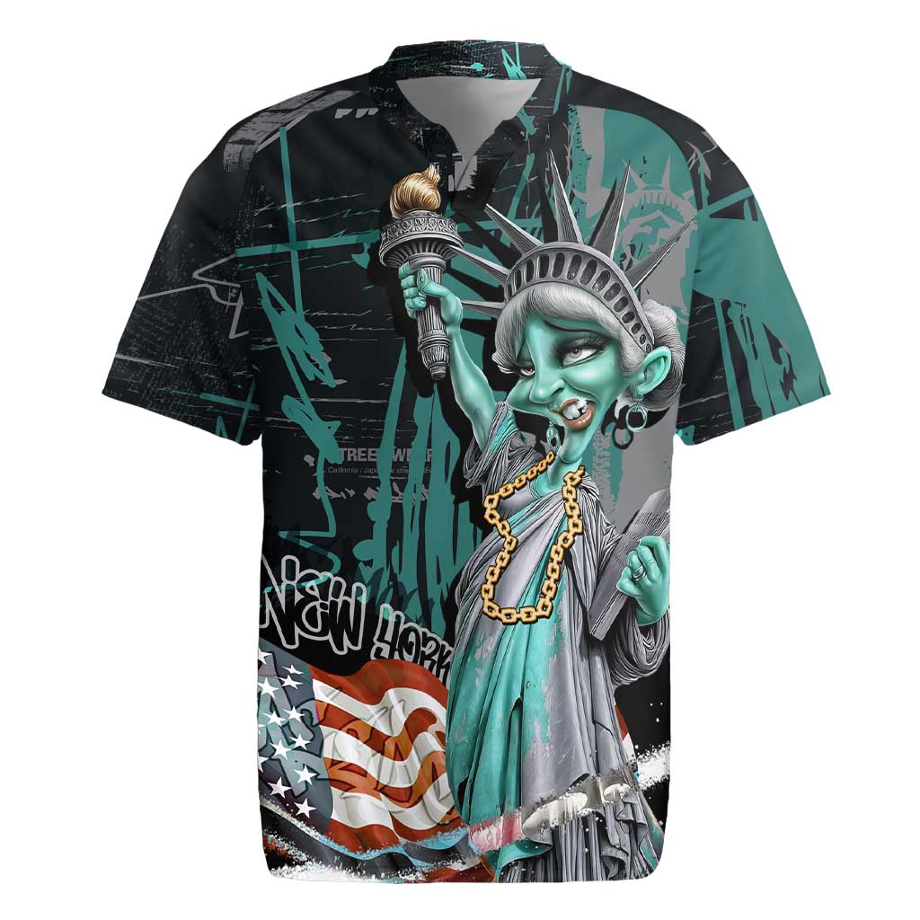 Street Art Liberty Rugby Jersey with Graffiti Print and Cartoon Statue of Liberty - Wonder Print Shop