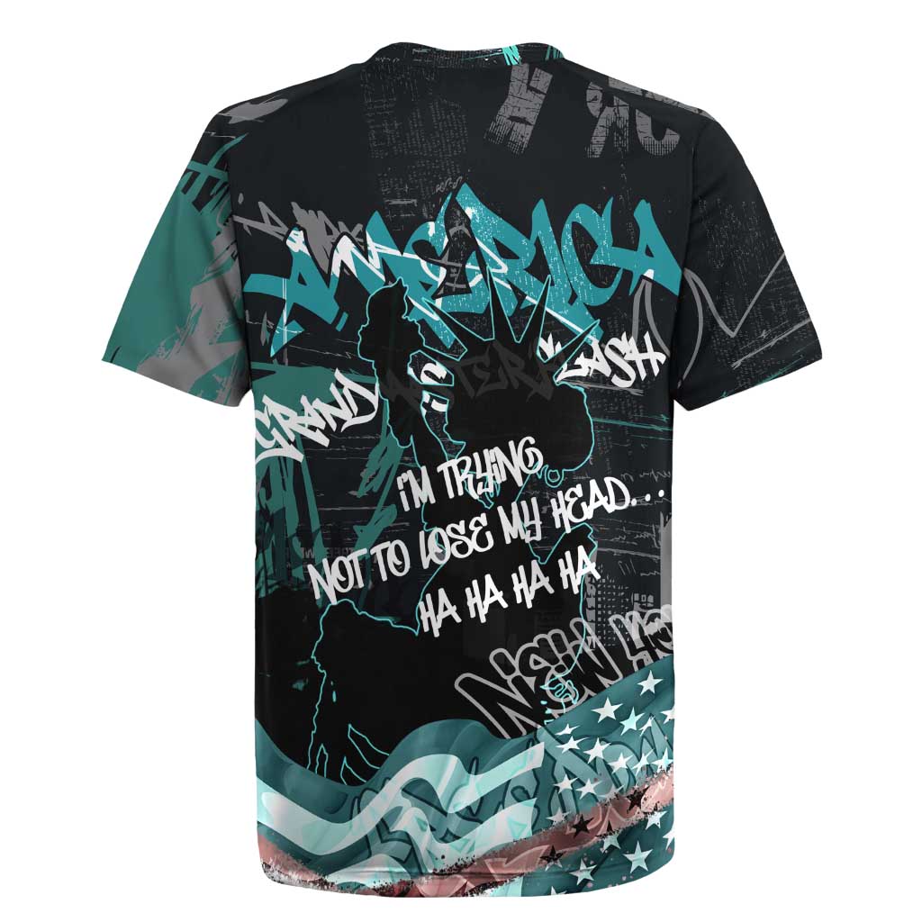 Street Art Liberty Rugby Jersey with Graffiti Print and Cartoon Statue of Liberty - Wonder Print Shop
