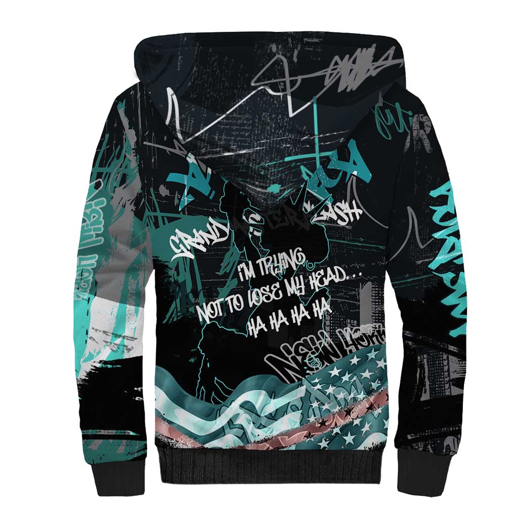 Street Art Liberty Sherpa Hoodie with Graffiti Print and Cartoon Statue of Liberty - Wonder Print Shop