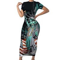 Street Art Liberty Short Sleeve Bodycon Dress with Graffiti Print and Cartoon Statue of Liberty - Wonder Print Shop