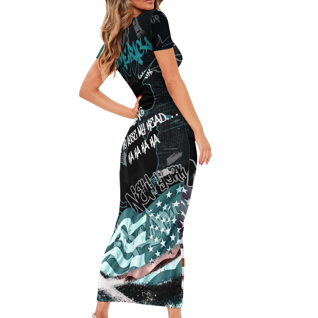 Street Art Liberty Short Sleeve Bodycon Dress with Graffiti Print and Cartoon Statue of Liberty - Wonder Print Shop