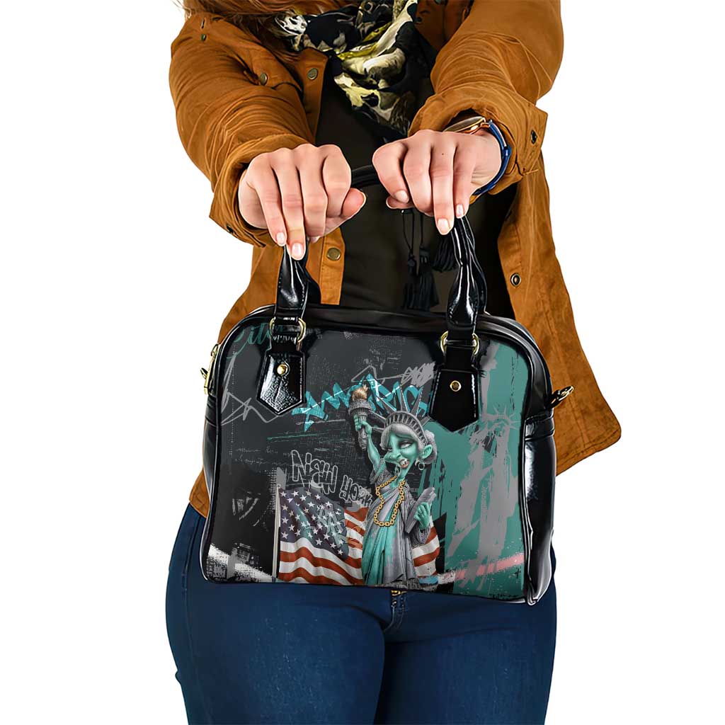 Street Art Liberty Shoulder Handbag with Graffiti Print and Cartoon Statue of Liberty - Wonder Print Shop