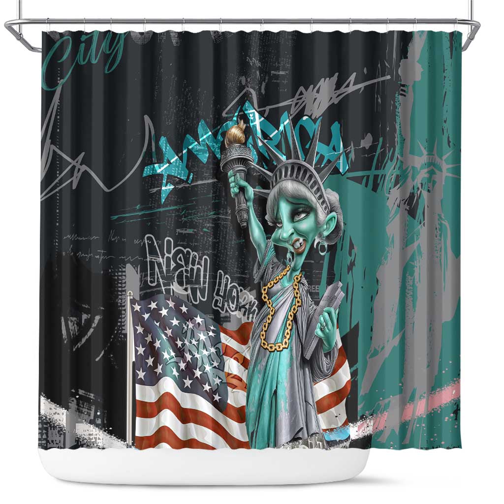 Street Art Liberty Shower Curtain with Graffiti Print and Cartoon Statue of Liberty - Wonder Print Shop
