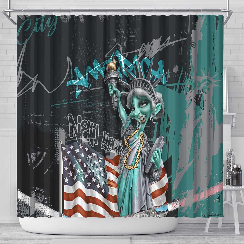 Street Art Liberty Shower Curtain with Graffiti Print and Cartoon Statue of Liberty - Wonder Print Shop