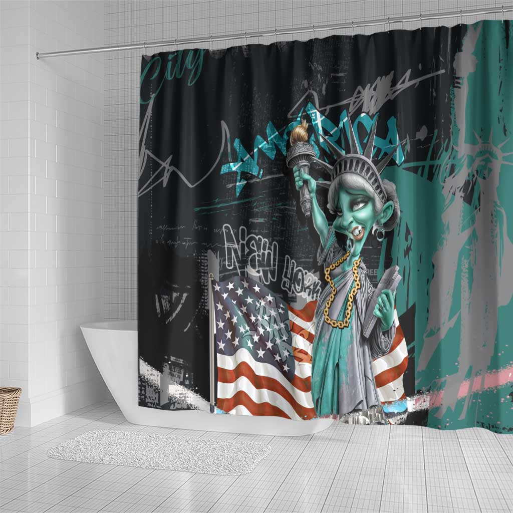 Street Art Liberty Shower Curtain with Graffiti Print and Cartoon Statue of Liberty - Wonder Print Shop