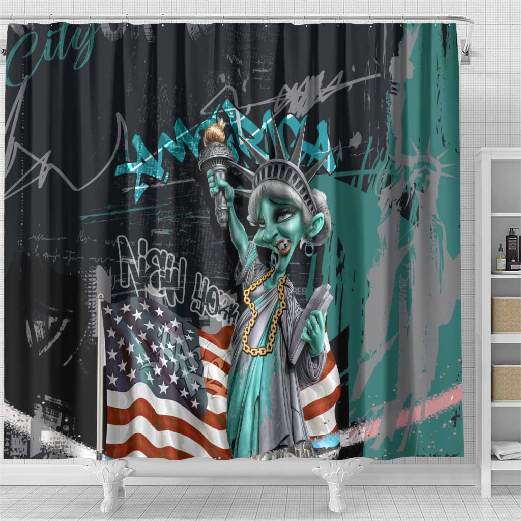 Street Art Liberty Shower Curtain with Graffiti Print and Cartoon Statue of Liberty - Wonder Print Shop